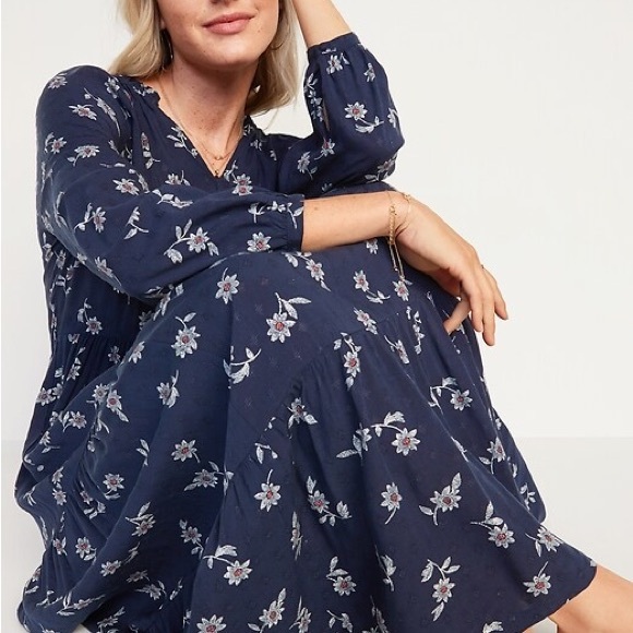 Old Navy Navy Blue Floral Long Sleeve Dress - Picture 1 of 3